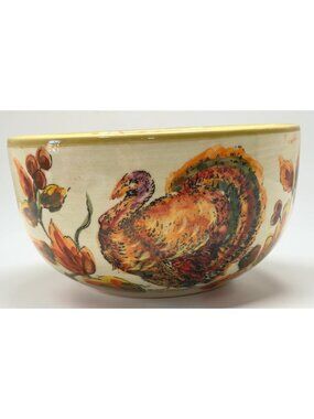 Maxcera Thanksgiving Soup Bowl Acorns & Turkey 5.5 Inch Cereal Ceramic